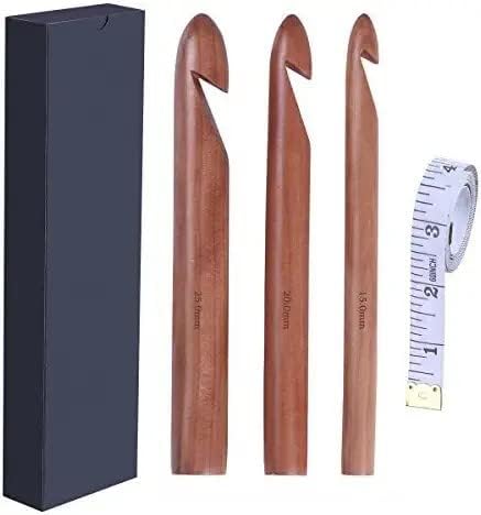 Wooden Crochet Hooks Set 15/20/25mm, 3pcs Bamboo Handcrafted Knitting Needles, Giant Yarn Hook, Knitting Gift for Her, Thick Wooden Hand Carved Crochet Hooks