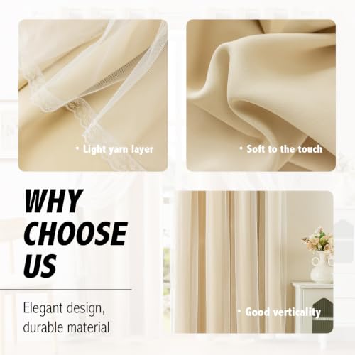 Image of Anytime Double Layer Blackout Curtains 2 Panels,52Wx63L,Cream