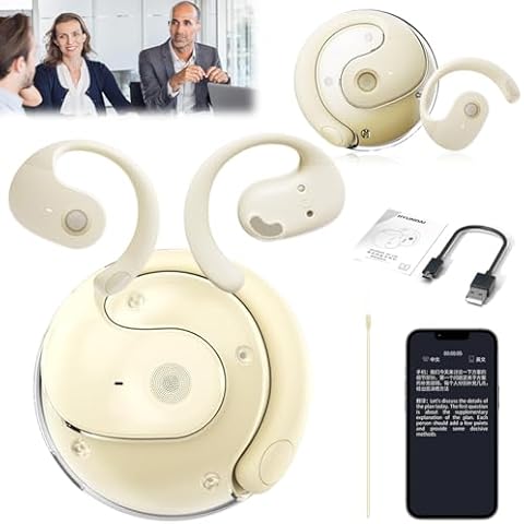 HY-T26 Pro Language Translator, HY-T26 Xpro Headphones,Wireless Bluetooth Audifonos Traductores En Tiempo Real, Supports 75 Languages, HiFi Stereo Sound, Portable Translator Device (White) Cover