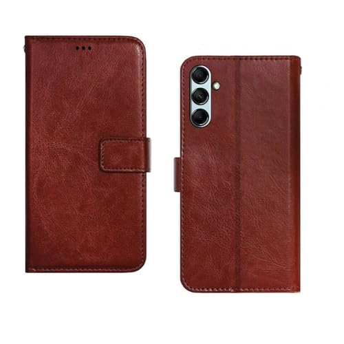 Amazon Brand – Solimo Samsung Galaxy M14 5G Flip Cover | Card Pockets Wallet & Stand | Flip Cover for Samsung Galaxy M14 5G – Brown- Best and cheap mobile covers in India