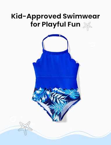 Image of PATPAT Mommy and Me Matching Swimsuit：One Piece V Neck Bathing Suits Leaves Printed Family Swimwear Matching Set