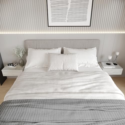 Komto Table de Chevet Suspendue Lot de 2 Chêne Blanc – Table de Nuit Murale avec Tiroir, Idéal Chambre | Monaco 46 x 30 x 15 cm – vue 2