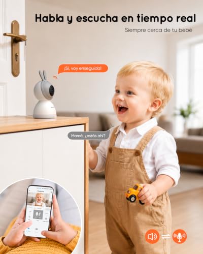 Miniatura 9 de Yesimom 5 2k 3mp Camara Vigilancia Bebe Con Pantalla Ips, Alerta Por Llanto En Monitor Y Móvil, Visión Nocturna Clara, 360 Giro Total, Control Dual, Wifi - Máxima Seguridad Para Tu Bebé Color Gris
