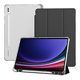 KVTVOU Case for Samsung Galaxy Tab S8/S7 (11 Inch, 2022/2020) with S Pen Holder, Trifold Stand Protective Cover & Hard PC Translucent Back Shell, Support S Pen Charging & Auto Sleep/Wake, Black