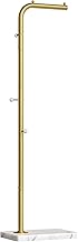 L Shaped Glod Coat Rack, Metal Coat Tree, Modern Clothes Rack with 3 Hooks and Thickened Base, Floor Standing Coat Hanger Stand, for Entryway, Living Room, Cloakroom, Gold and White YM01DWY1
