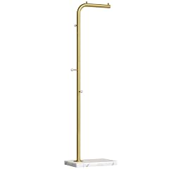 L Shaped Glod Coat Rack Metal Coat Tree Modern Clothes Rack with 3 Hooks and Thickened Base Floor