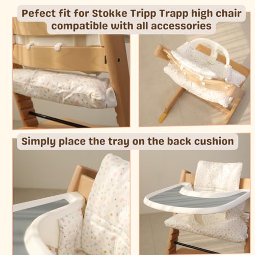 Gembebe Waterproof & Compatible Stokke Tripp Trapp Cushion Set - Easy to Clean Stokke Tripp Trapp Newborn Set - 100% Cotton Stokke Tripp Trapp High Chair Cushion Set (Little Birdie / 49.5 Counts) - Thumbnail 3