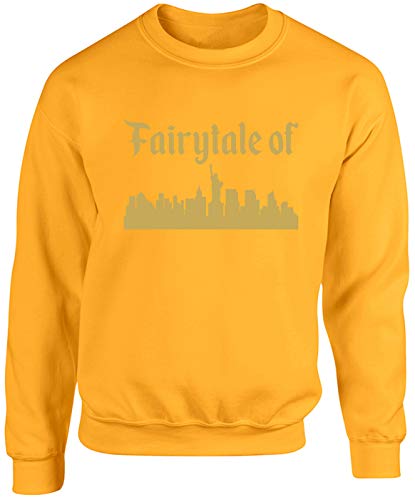 Image of Hippowarehouse Fairytale of New York Skyline Unisex Jumper Sweatshirt Pullover (Specific Size Guide in Description) Gold