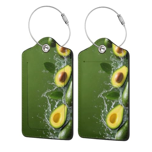 Nuzjahu Friut Avocado 1 Print 2 Pcs Luggage Tags for Suitcases PU Leather Travel Bag Tag with Privacy Cover and Name ID Tag Address Card for Cruise Airport Travel
