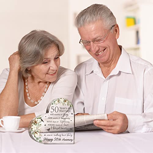 Wedding Gift For Her Years Of Marriage Gift Happy Anniversary Present For Woman Acrylic Heart Marriage Keepsake For Wife Husband Girlfriend Boyfriend (50Th Style) #TOP4