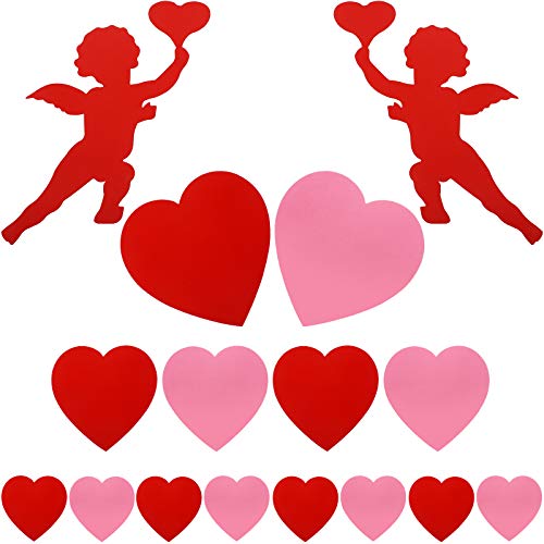 Zonon 16 Pcs Valentine's Day Cutouts Red Cupid Heart Shaped Paper Cutouts Large Pink Heart Cardstock with 40 Pcs Glue Point Dots for Valentine's Day Wedding Engagement Party Decoration