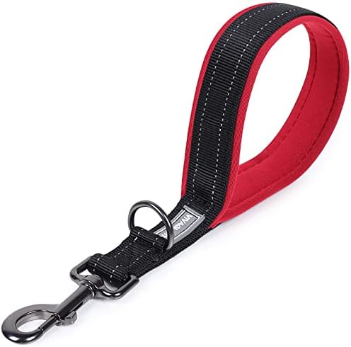 VIVAGLORY Short Dog Lead with Padded Handle, Heavy Duty Reflective Double Webbing Nylon Dog Lead Training Leash for Medium Large Dogs, 46cm Length 2.5cm Width, Grey