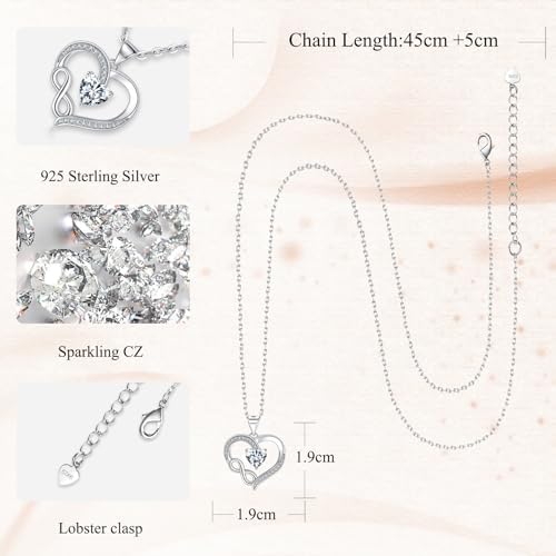 Necklaces for Women Infinity Necklace925 Sterling Silver Necklace with White/Red 5A Cubic ZirconiaJewellery for WomenAnniversary Birthday Mother's Day Christmas Valentines Gifts with Gift Box