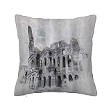 Funda de Cojín 45x45cm,Incompletos Ruinas Históricas Coliseo Ilustraciones Italia Roma Antigua Inspiración Cultural,Funda de Almohada para Cojín Cuadrado Poliéster para Sofá Cama Decoración para Hogar