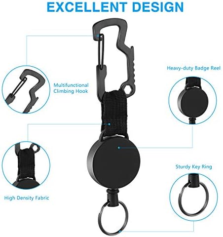 DAYGOS Retractable Keyring Heavy Duty Extendable Lanyard with Belt Clip, Badge Reel Clips for ID Card Holder,Black