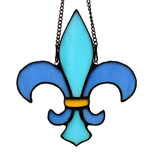 HAOSUM Décoration de fenêtre en vitrail en Forme de Fleur de lys Faite à la Main, Cadeau de Pendaison de crémaillère pour Nouvelle Maison, Cadeau d'anniversaire pour Homme, Cadeau de décoration de