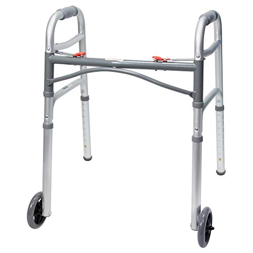 Mckesson Junior Folding Walkers With Wheels, Aluminum, 25 In To 32 1/4 In, 350 Lbs Weight Capacity, 4 Count #TOP5