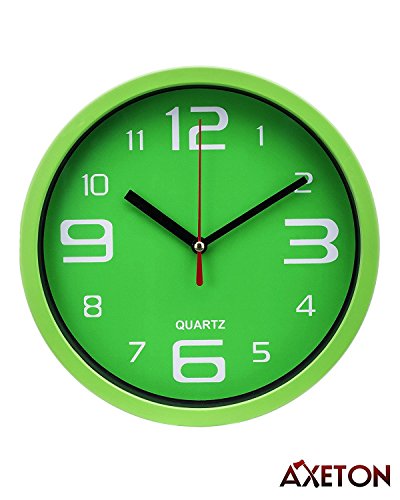 Axeton Silent Non Ticking Decorative Modern Wall Clock, 7 Inches, Green styled, AA Battery Operated
