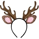 Brown Reindeer Antlers Headband Soft Deer Ears Costume Headband for Adults