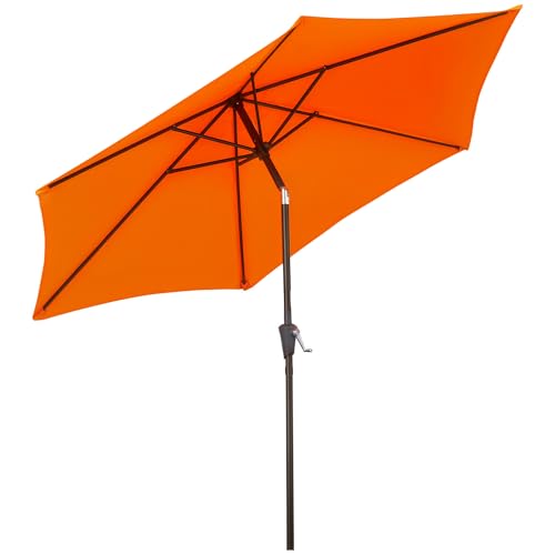 Outsunny 2.6 m Garden Parasol Umbrella with Aluminium Pole, Outdoor Table Market Patio Umbrella Sun Shade with Tilt and Crank, Vent, Orange