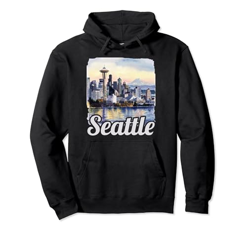 Seattle Washington Skyline Aquarelle Souvenir Seattle Sweat à Capuche