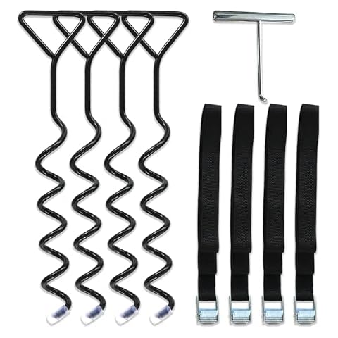 CAMPIOR Heavy Duty Galvanized Steel Trampoline Ground Anchors – Wind Stakes for Increased Stability and Security, Compatible with Most Trampoline Sizes and Shapes, Easy Installation with T-Hook Cover