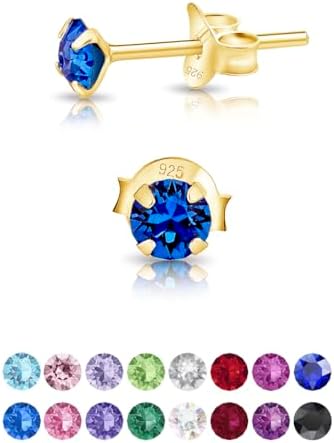DTPSilver - 925 Sterling Silver Yellow Gold plated * SMALL * Round Stud Earrings made with Glittering Crystals from Swarovski® Elements - Diameter: 4 mm - Many Colours to choose from