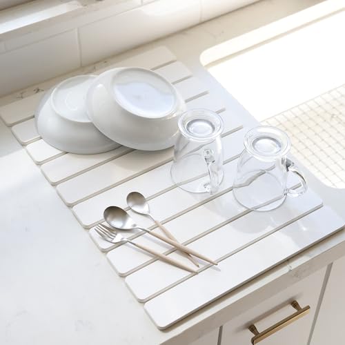 Selegna Diatomite Stone Collapsible Dish Drying Mat for Kitchen Counter, Fast Drying Diatomaceous Earth Stone Dish Rack, Foldable, Absorbent, Large Over the Sink Dish Drying Rack (White) by Selegna - Used condition - Image 8