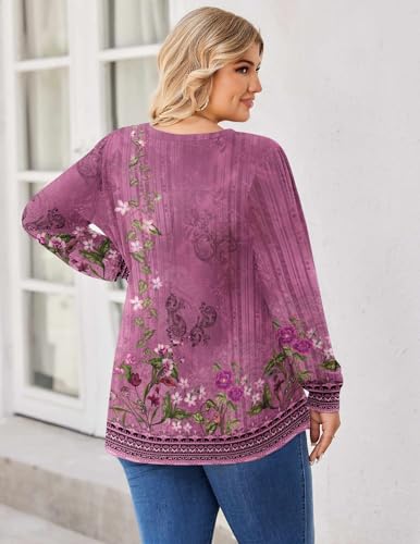 Image of IN'VOLAND Womens Plus Size Shirts V Neck Puff Long Sleeve Tops