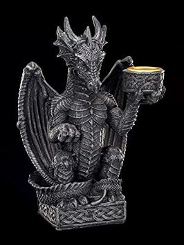 Kleiner Drachen Kerzenständer Gothic Kerzenhalter schwarz Drachenfigur Figur Deko