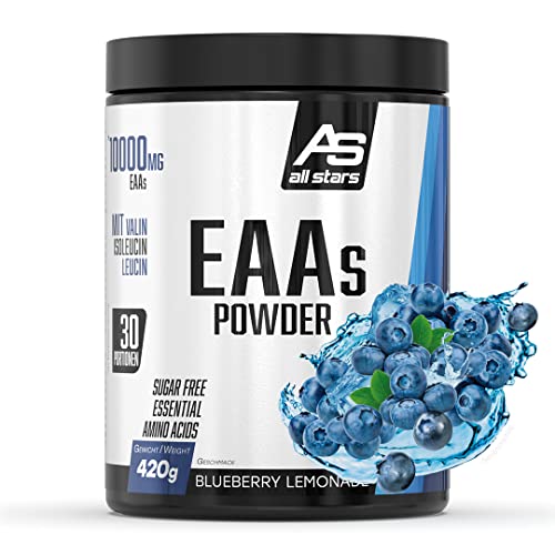 All Stars EAA Powder Blueberry Lemonade I Aminosäuren hochdosiert I 420g Pulver mit 10.000mg EAAs pro Portion I BCAA Supplement mit L-Leucin + L-Valin + L-Isoleucin I Shake zuckerfrei