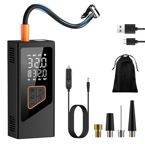 TOMAHAWK® TTI160 Tyre Inflector Dual Mode Battery & 11.1V Car Port, With 40L/Min Airflow & Fast Charging USB Type-C Port | Portable Air Compressor for Cars, Bikes, Motorcycles, Balls, and Inflatables