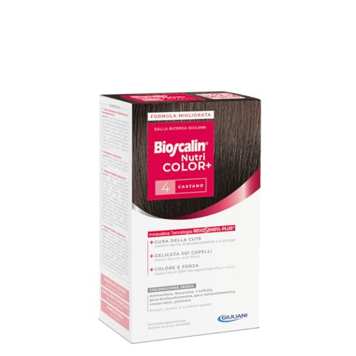 Bioscalin Nutricolor+ Tinta Permanente - Colore Intenso, Kit Completo con Shampoo e Balsamo Protettivi Colore, Formula Delicata, Senza Ammoniaca 4 Castano