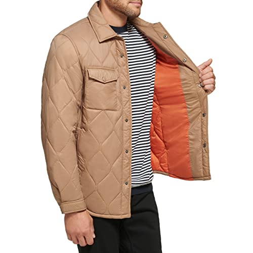 Calvin Klein Men's Diamond Quilted Shirt Jacket, Tan, Large #TOP3