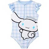 Hello Kitty Girls Swimsuit, One Piece Summer Bathing Suit, Front Zip Ruffle Sleeve Swimwear, Kawaii Beach Outfits 5–14Y (9-10 Years, Blue/White Cinnamoroll)