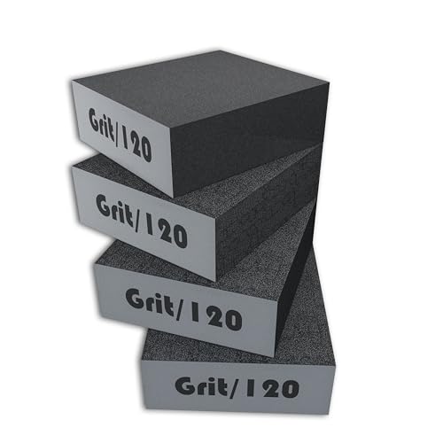 Creavvee 4pcs Abrasive Sanding Sponge Blocks with Wet and Dry Dual-Use, Washable and Reusable, Ideal for Wood and Metal Polishing, Grey, 100x70x25mm, Grit Size 120