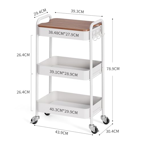 Miniatura 3 de Kingrack - Carrito De Almacenamiento Rodante De 3 Niveles Con Tablero, Carrito De Metal Con Ruedas, Organizador Utilitario Con Bandeja De Madera, Ruedas Con Bloqueo, Fácil Montaje Para Baño, Sala De