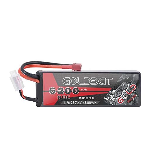 GOLDBAT 6 200 mAh 7,4 V 80C 2S LiPo batteri hårt fodral med Dean-Style T-kontakt för RC bil lastbil slash, slash 4 x 4, Emaxx, Bandit, RC båt, etc (1-pack)