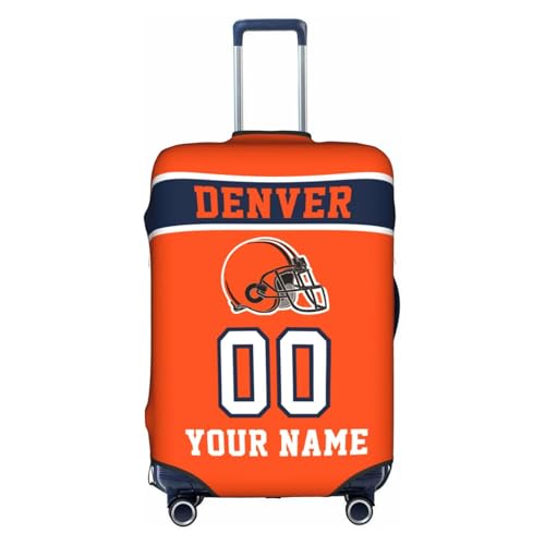 Image of Custom Denver Luggage Cover Personalized Football Style Suitcase Cover with Name Number Customized Washable Elastic Sports Travel Suitcase Protector for Business Vacation Gifts