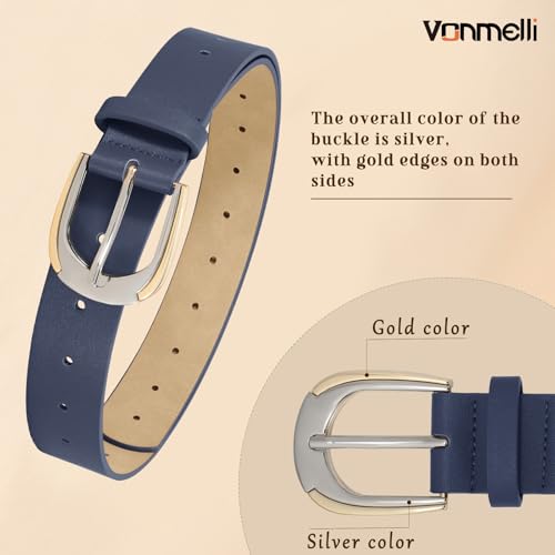 VONMELLI Women Leather Belt for Pants Jeans Dresses Ladies Belts with Fashion Gold Silver Buckle3