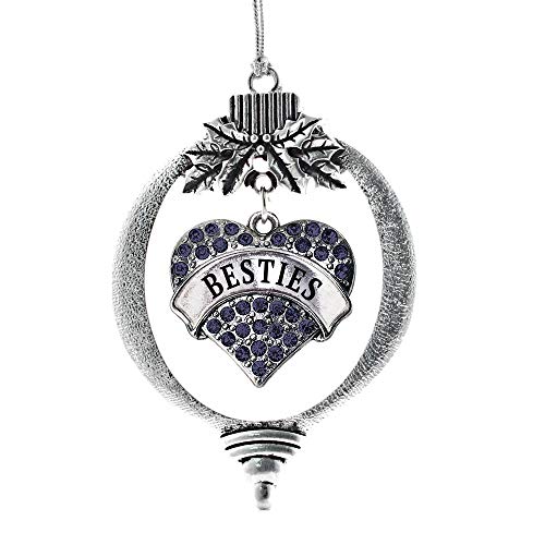 Inspired Silver - Navy Besties Charm Ornament - Silver Pave Heart Charm Holiday Ornaments with Cubic Zirconia Jewelry
