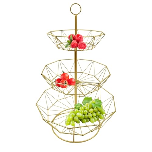 Cesta de frutas para cocina - Puerta de fruta de pie para suelo de metal de 3 niveles - cesta de almacenamiento para el hogar multifuncional, cesta de drenaje de frutas desmontable para cocina y