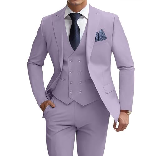 Mens 3 Piece Slim Fit Suit Set Double Breasted Blazer Vest Pants Formal Business Groom Tuxedo Dress