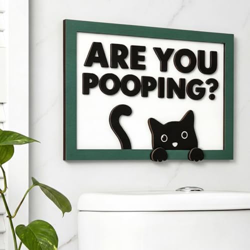 Yousoontic Black Cat Bathroom Decor Funny 3D Vintage Are You Pooping Sign Plaque for Bathroom Apartment House Toilet Gothic Decor Cat Lovers Women Men Gifts 7.28 x 10 Inch