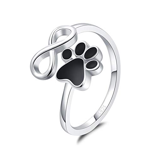 BEILIN Pet Lovers Paw Print Love Heart Rings 925 Sterling Silver Adjustable Rings Sweet Pet Animal Jewelry We are Family Love Dog Cat Claw Ring(Infinity paw ring)