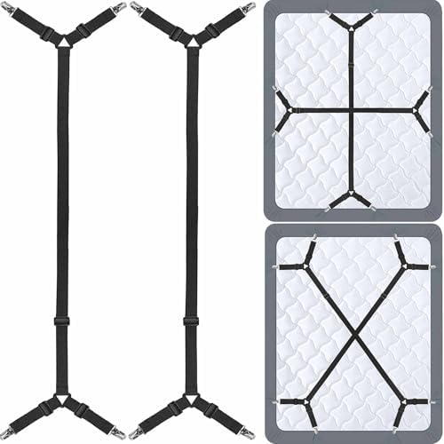 Bed Sheet Holder Straps - Sheet Straps Adjustable Bed Sheet Clips Fasteners Keep Sheets Stays in Place,2Pcs/Set Black