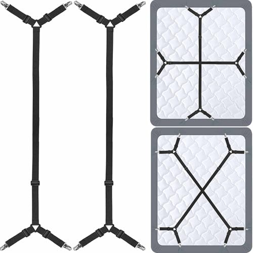 Bed Sheet Holder Straps - Sheet Straps Adjustable Bed Sheet Clips Fasteners Keep Sheets Stays in Place,2Pcs/Set Black
