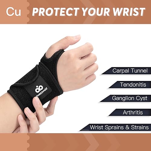 INDEEMAX 2 Pack Copper Carpal Tunnel Wrist brace, Compression Wrist Band Wraps for Sprained Wrist, Arthritis, Tendonitis, Adjustable Wrist Support for Men and Women Both Hands