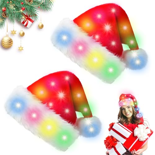 LED Weihnachtsmütze, 2 Stück LED Plüsch-Weihnachtsmütze,...