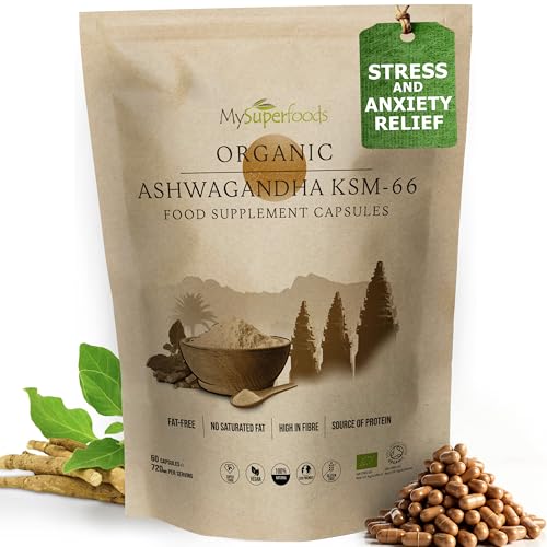 Ashwagandha KSM-66 Capsules | Max Strength 7200mg per Capsule | Up to 400% Higher Potency | Stress & Anxiety Relief, Improved Endurance & Better Sleep | Organic & Vegan | MySuperfoods